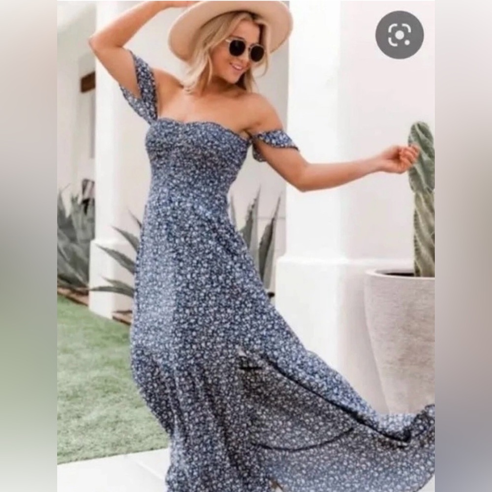 Pink Lily Lovely Afternoon Navy Maxi Deess